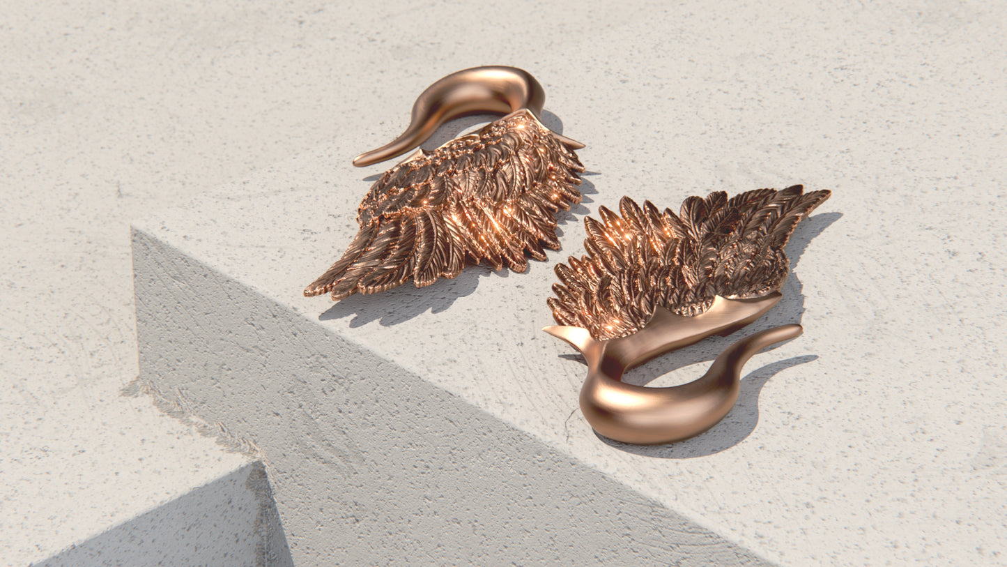 Angel Wing Ear Weights - 9ct Rose Gold