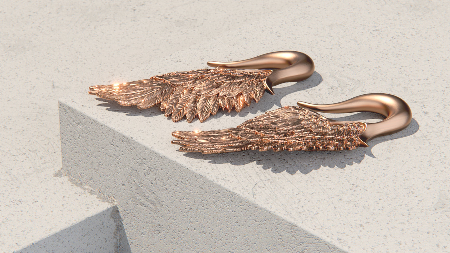 Angel Wing Ear Weights - 9ct Rose Gold