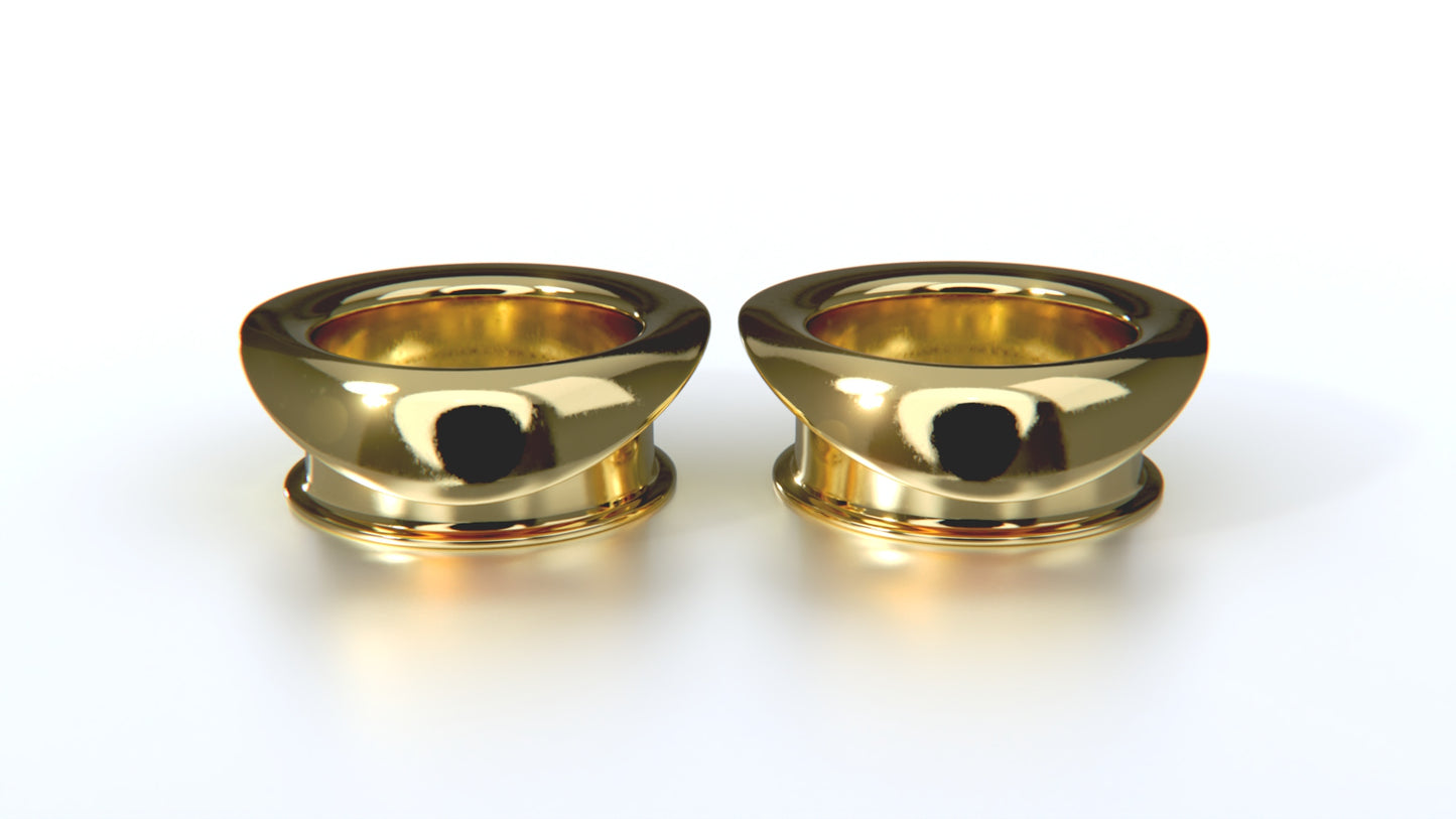 Bespoke Gold Plated Sterling Silver 30mm Mayan Flare Tunnels with Folded Flare