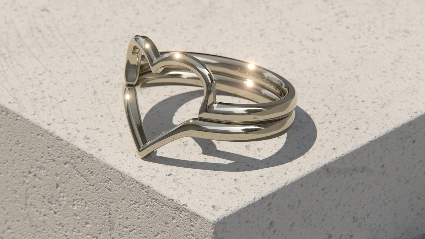 Two Part Heart Ring - 9ct White Gold