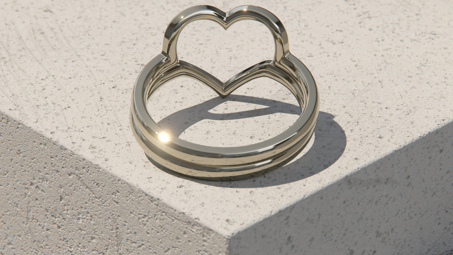 Two Part Heart Ring - 9ct White Gold