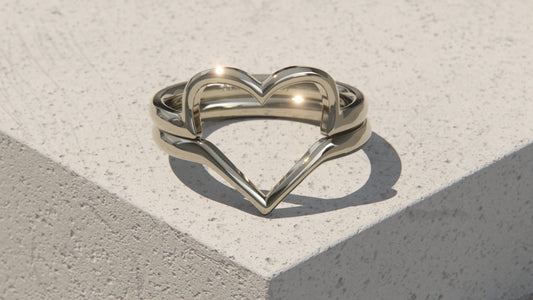 Two Part Heart Ring - 9ct White Gold