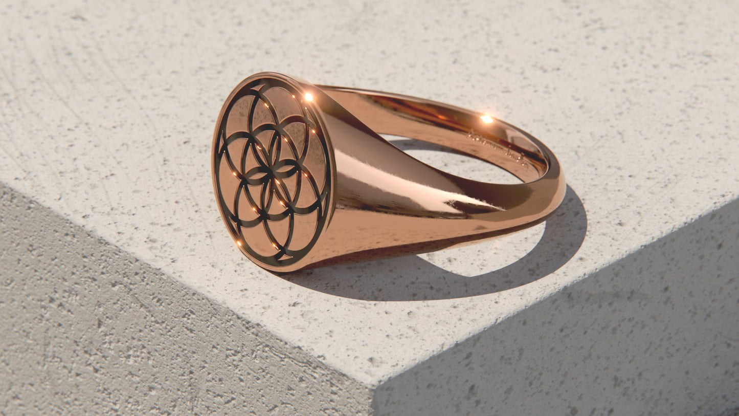 Seed of Life Signet Ring - 9ct Rose gold