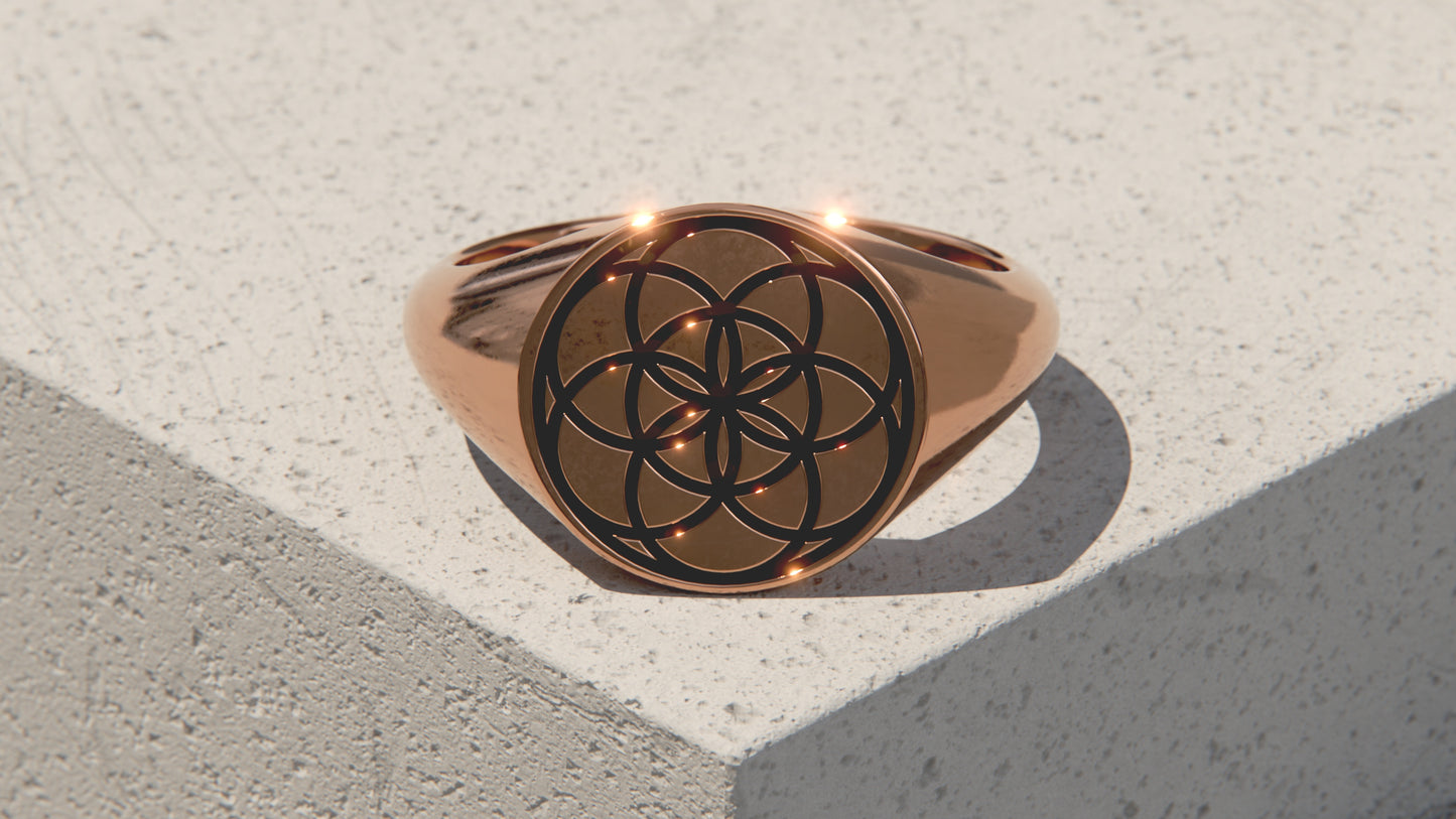 Seed of Life Signet Ring - 9ct Rose gold