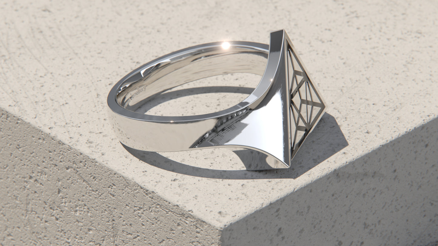 Tetrahedron Signet Ring - Sterling Silver